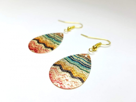 Preview: bunte Tropfen Ohrringe goldfarben rot schwarz